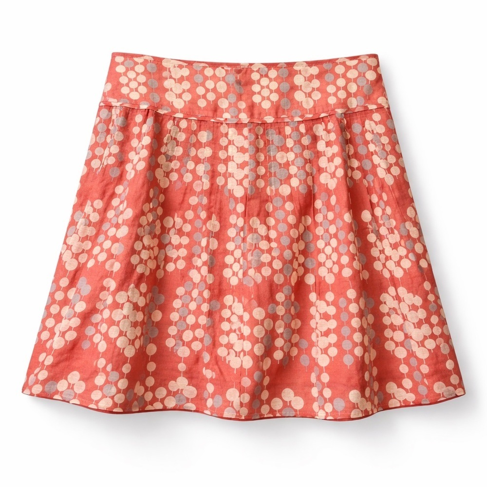Fossil Cotton/Silk Blend Coral and Cream A-Line Pleated Midi Skirt (057)